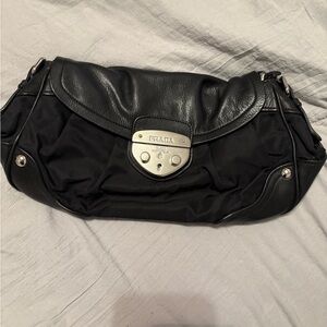 Prada Black Leather and Nylon Shoulder Bag